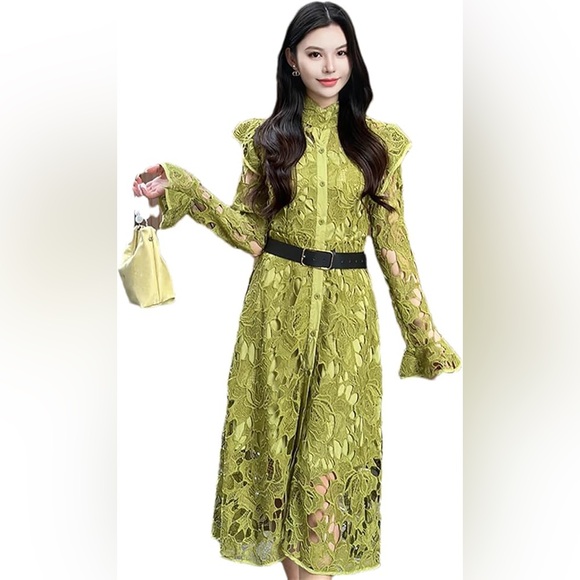 Lace-up Beaded Sweetheart Neck A-line Dress Olive Green